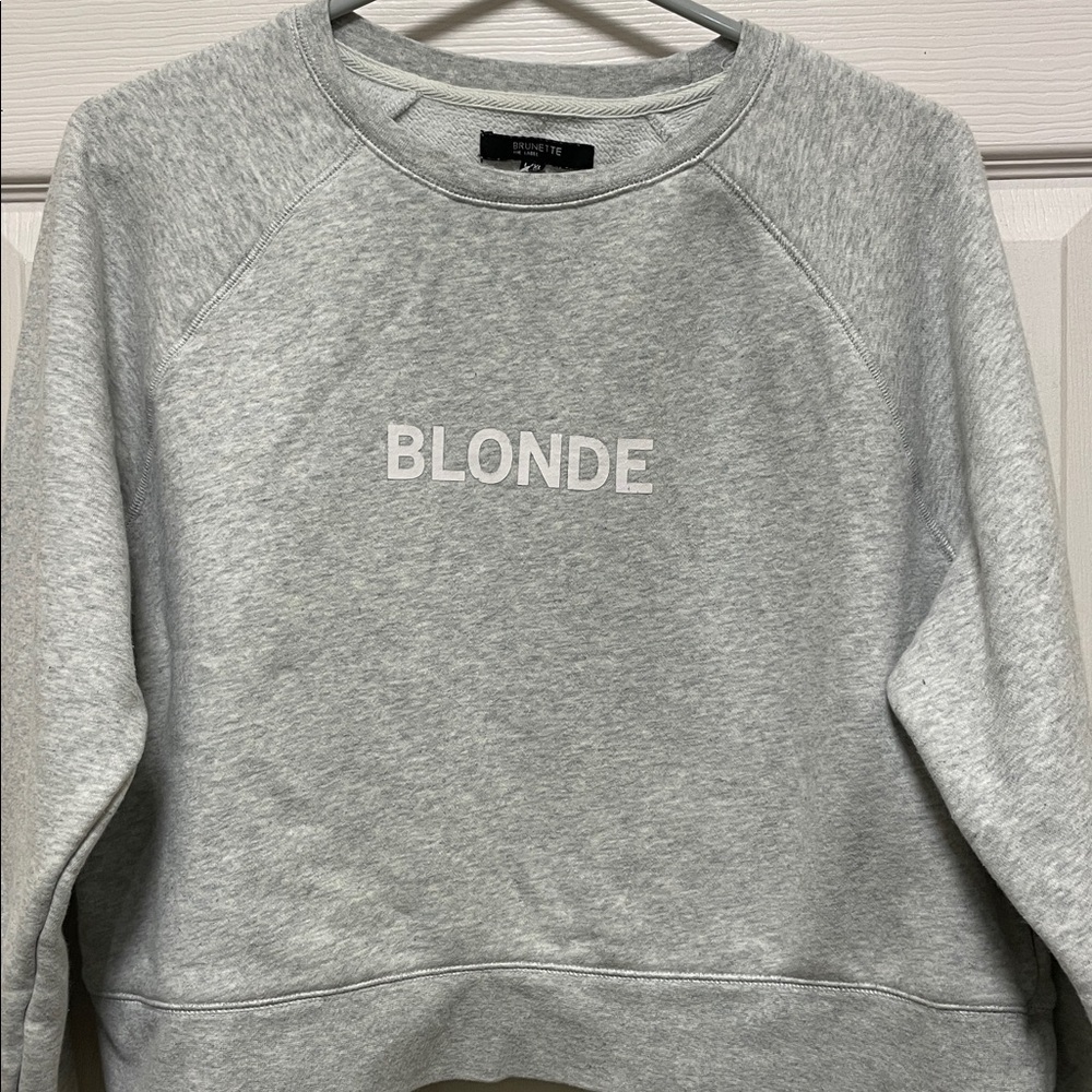 Brunette The Label | Gray | Cropped | CrewNeck | Blonde |Sweatshirt | Size L/XL - Picture 2 of 13